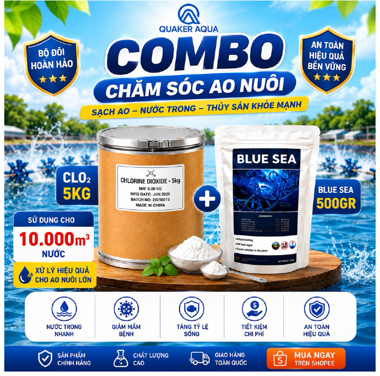 Bao bì combo CLO2 và BLUE SEA Quaker Aqua